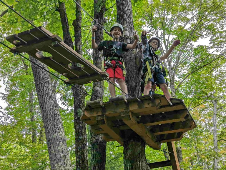 two boys ready to zipline - camp chai 2023